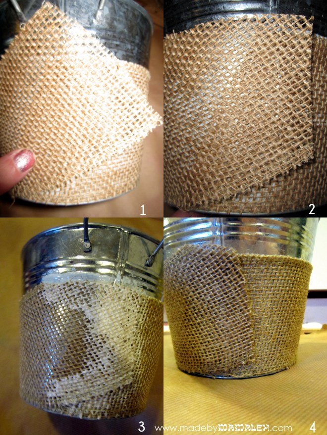 Mod Podged Burlap Bucket